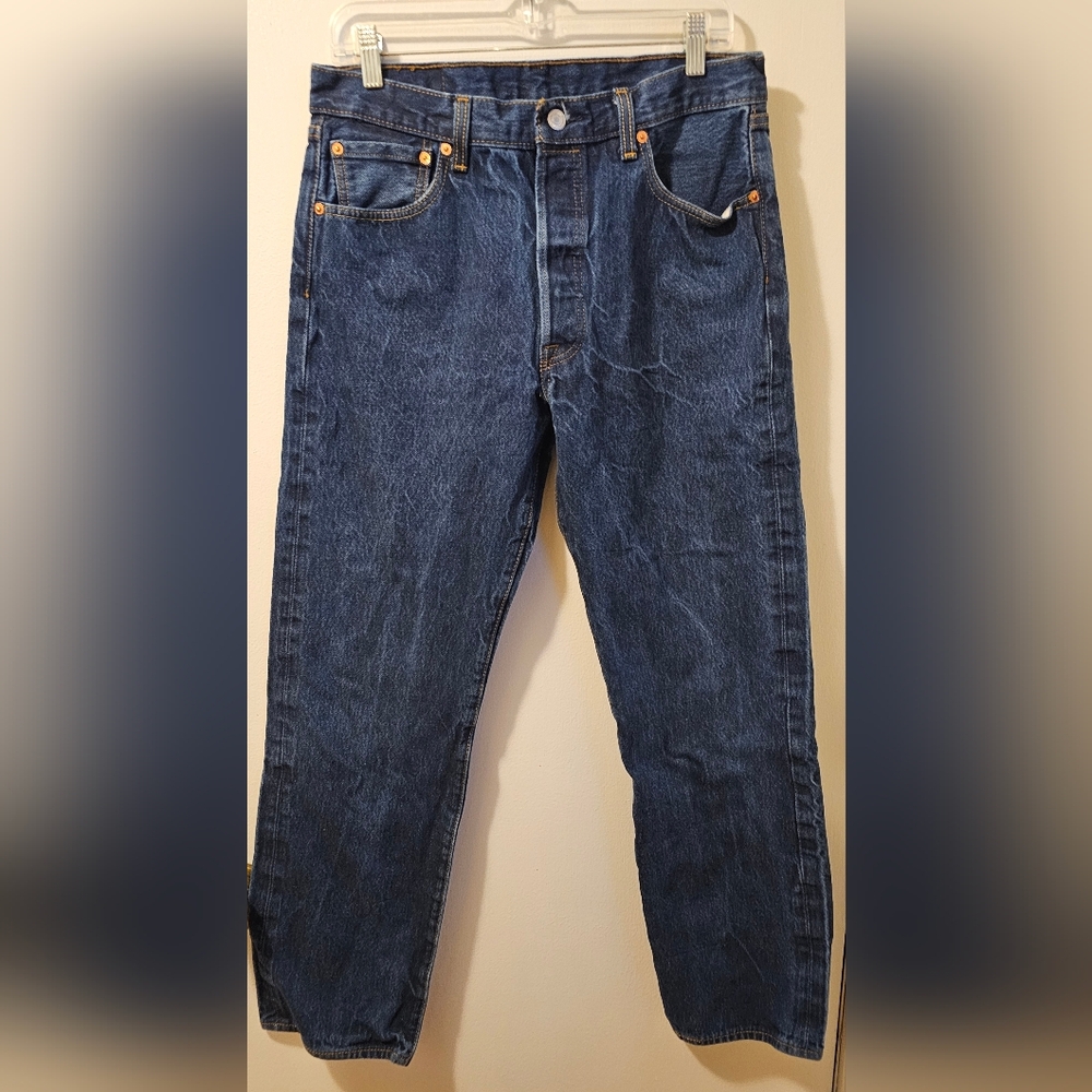 Levis 501 Straight Leg Button Fly Cotton Blue Jeans Men's Size 35x34 Fits 32x31